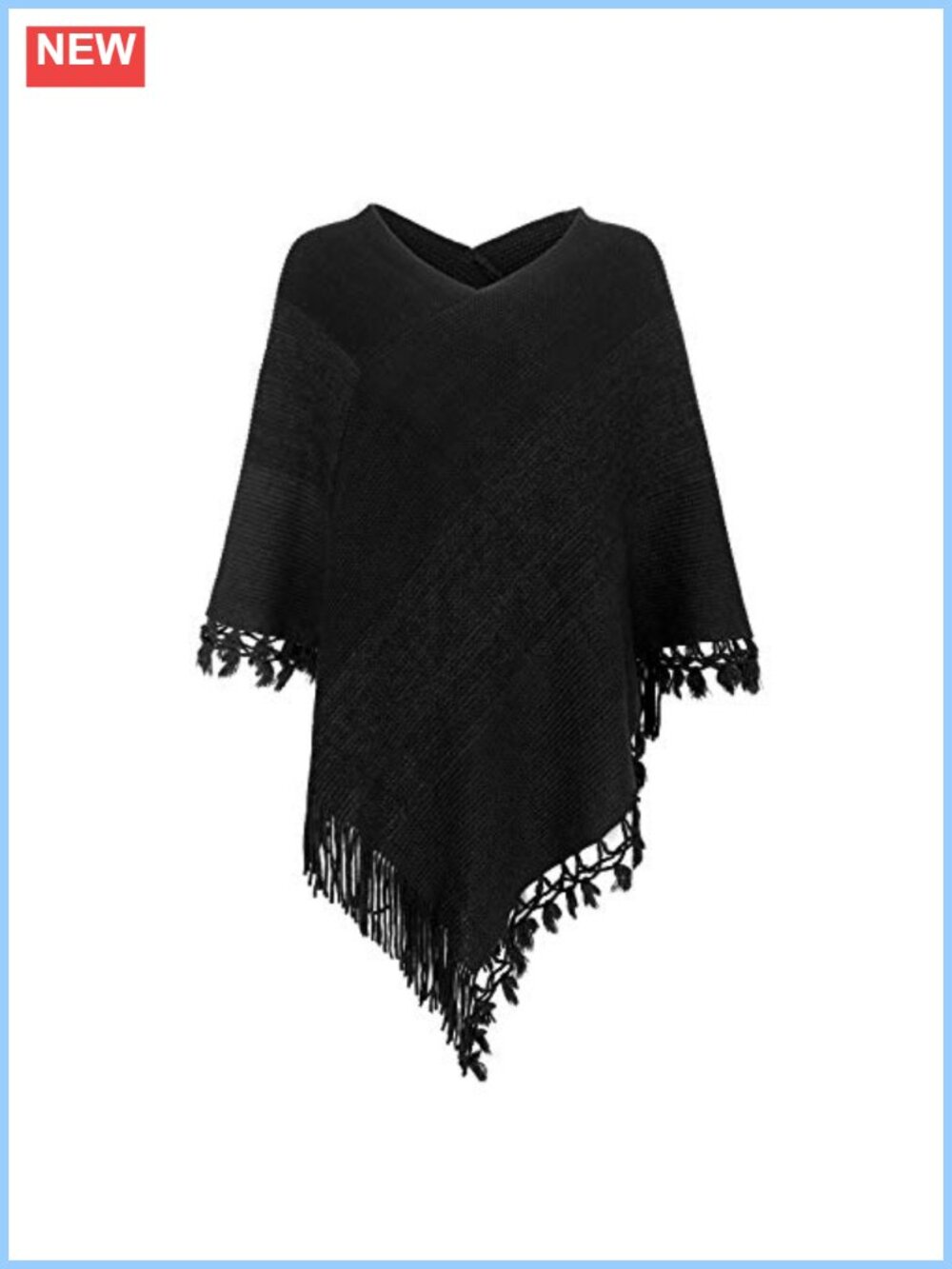 Faux Cashmere Striped Poncho Knitted Fringed Wrap Shawl Cape